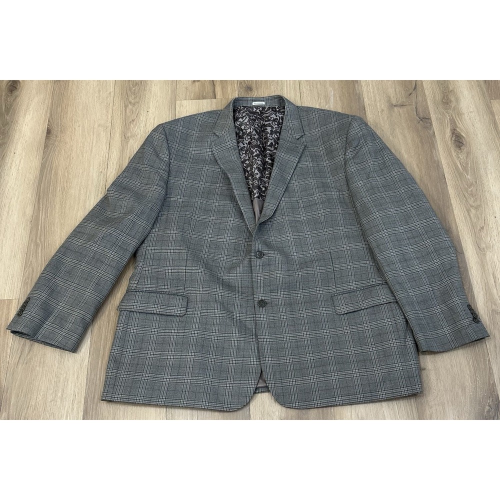JOSEPH ABBOUD Men's Blazer Wool Blend Tan Neutral Plaid 26" PTP 34" Length